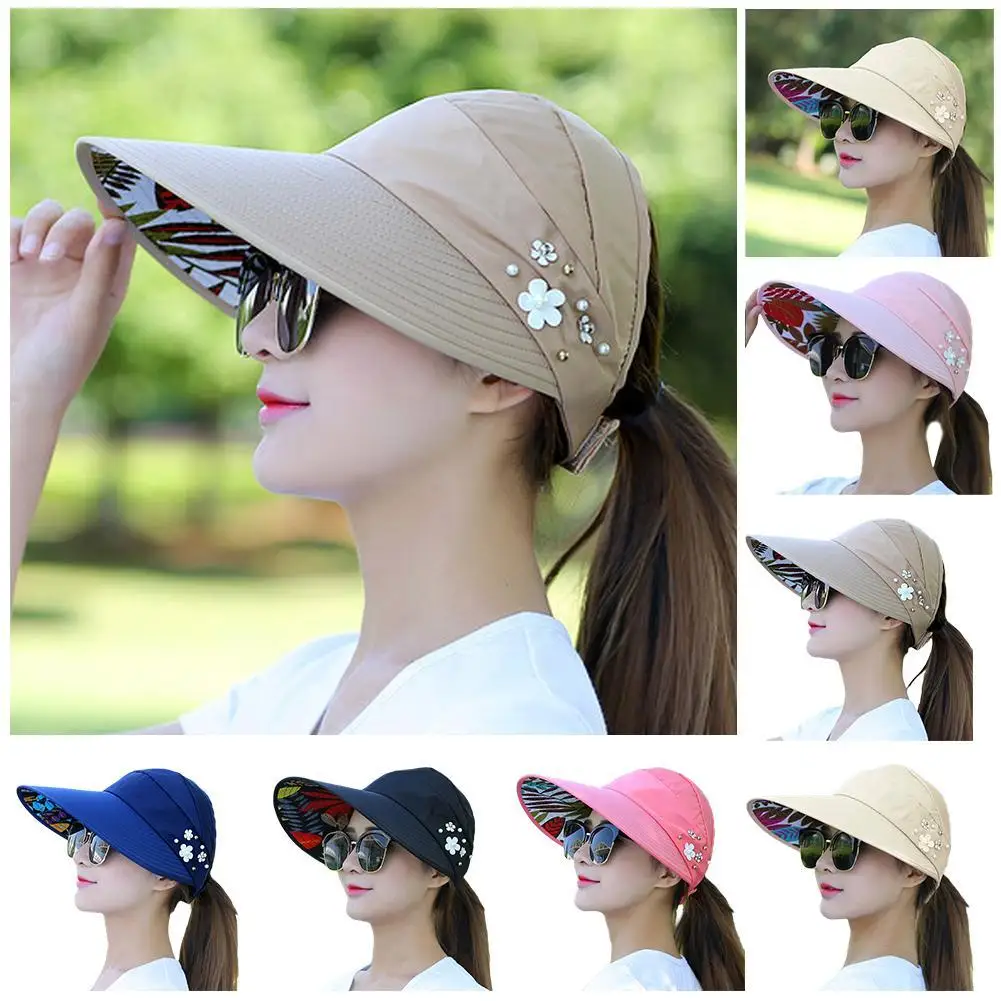Chapeau de soleil pliable à large bord pour femmes, idéal pour les vacances d'été, anti-UV, visière de plage, chapeaux décontractés