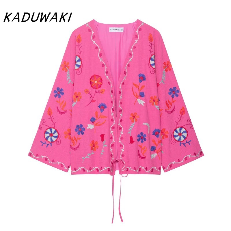 KADUWAKI broderie haut à la mode nouveau à lacets à manches longues Cardigan pour femmes ample rose femmes manteau Vacatio Style vestes 자켓