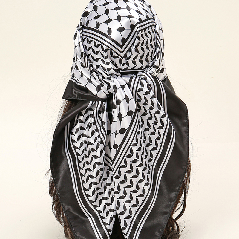 Foulard carré en Satin de soie arabe pour femmes musulmanes, imprimé numérique, élégant, décontracté, bandeau pour cheveux, 90x90cm, nouvelle collection