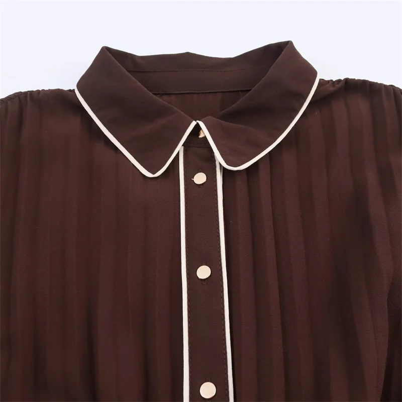 Robes pour femmes nouvelle automne 2025 Russet manches longues avec ceinture plissée ornée robe mi-longue robe Maxi décontracté mode personnalité