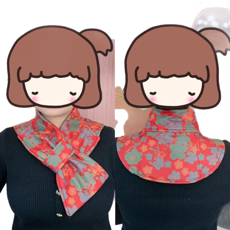 Nouvelle Écharpe Tendance Double Face avec Support Cervical et Poches, Design Polyvalent Homme/Femme, Motif Floral et Lettres Printemps