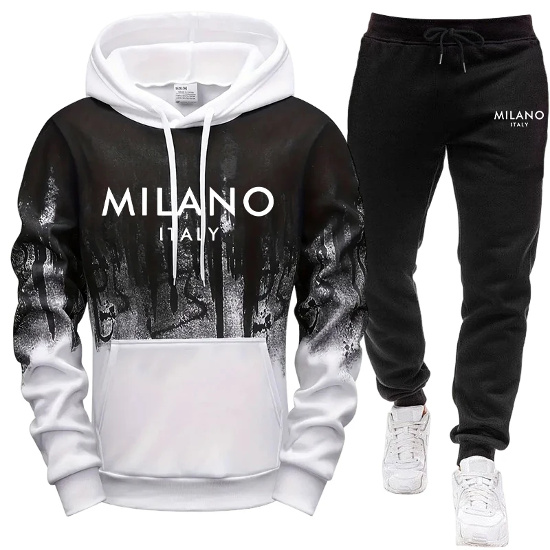 Ensemble Homme/Haut à Capuche/Pantalon – Survêtement Sport Décontracté Style Italien Automne Hiver – Tenue de Jogging à Capuche pour Extérieur S-4XL