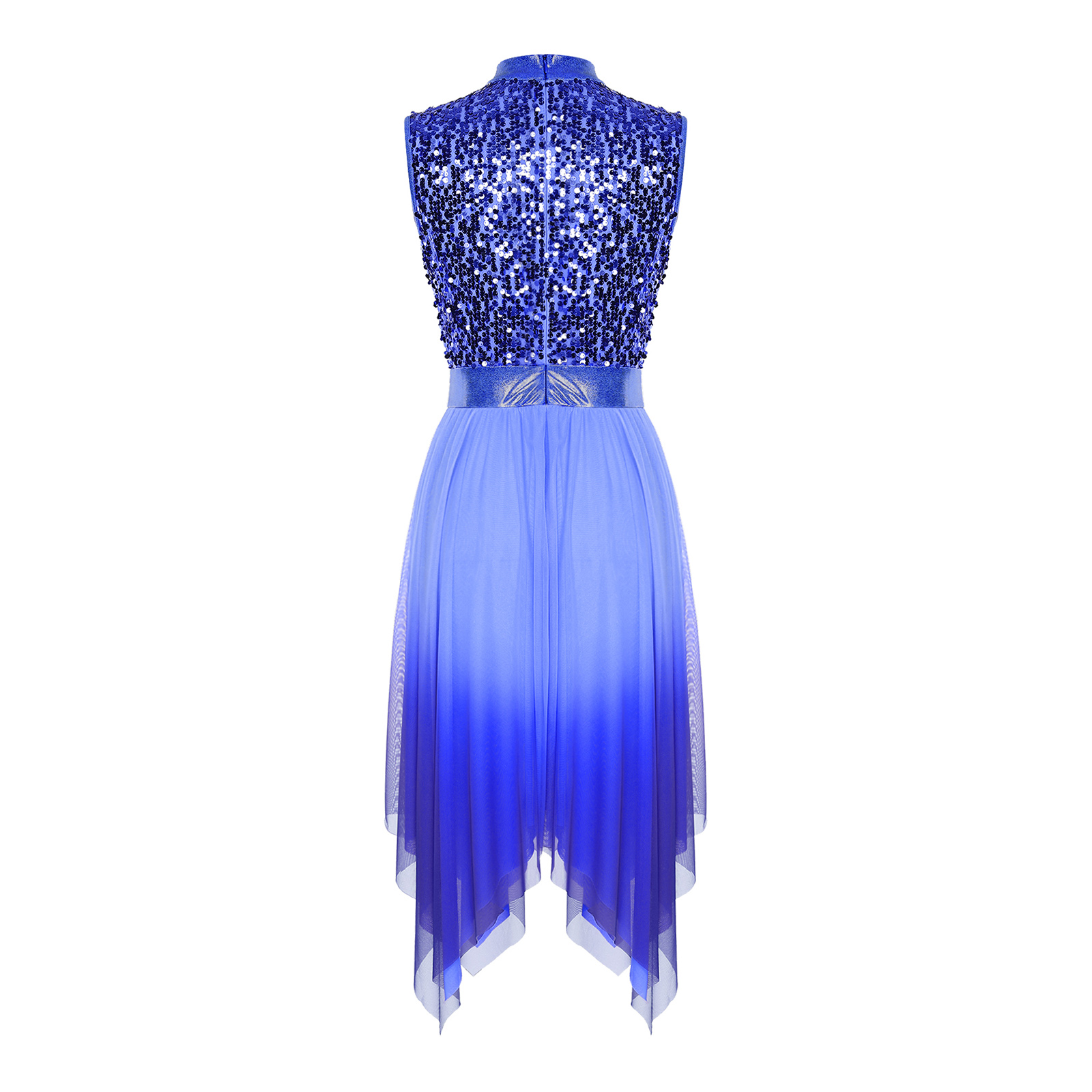 Robe de danse luge pour femmes, culte liturgique, paillettes scintillantes, corsage sans manches, maille dégradée, ourlet irrégulier, robe lyrique moderne