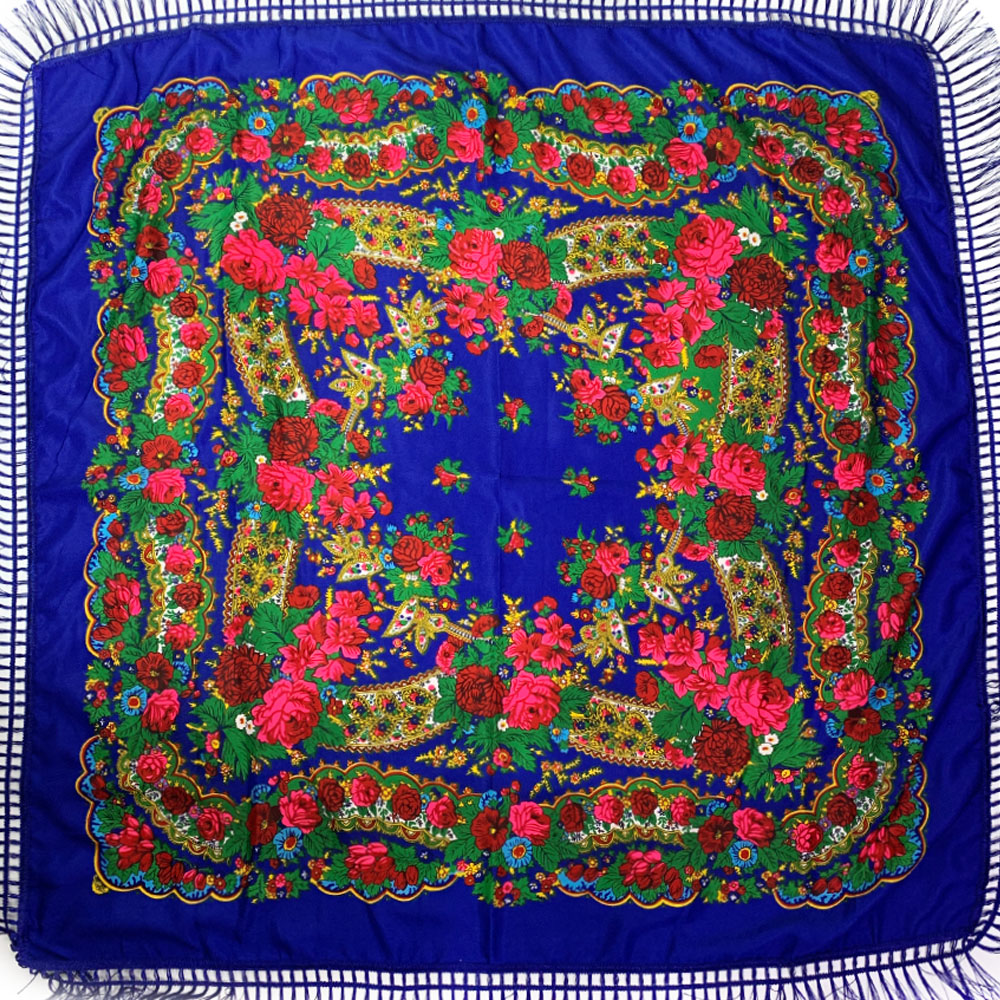 Foulard carré russe de luxe pour femmes, nouveau Design, imprimé Floral, mouchoir à franges ukrainiennes, châles, bandeau Babushka, 120x120cm
