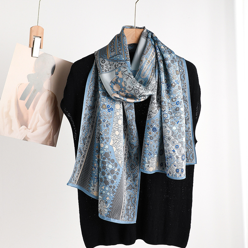 Écharpe en soie 100% élégante, châle de plage, foulards en soie pour le cou et la tête, foulard long pour femme, bandana, foulard de luxe, imprimé de marque, pashmina
