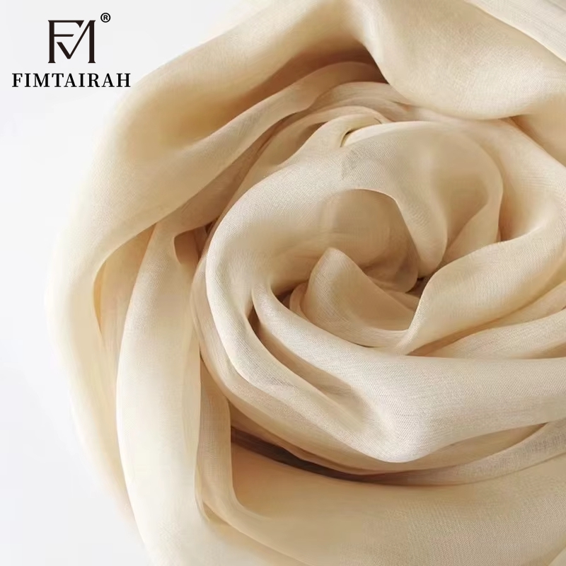 Écharpe en soie 100% pour femme, châle long, Beige, couleur unie, Hangzhou, printemps, automne et hiver