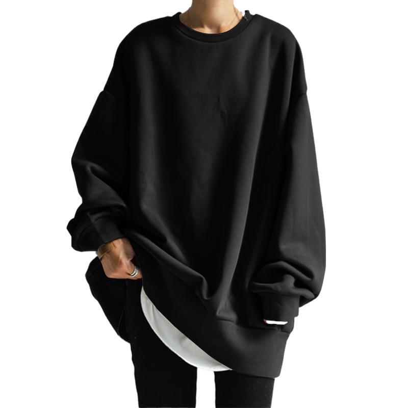 Sweat-shirt femmes automne hiver haut sportif col rond manches longues couleur unie ample 2025 femme vêtements de sport décontractés Tops basiques