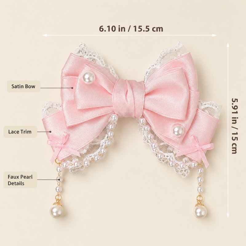 Barrettes antidérapantes en satin, dentelle, perles et nœuds, pour femmes, style Lolita, mariage, usage quotidien, fête, séance photo, accessoires pour cheveux, 8 couleurs