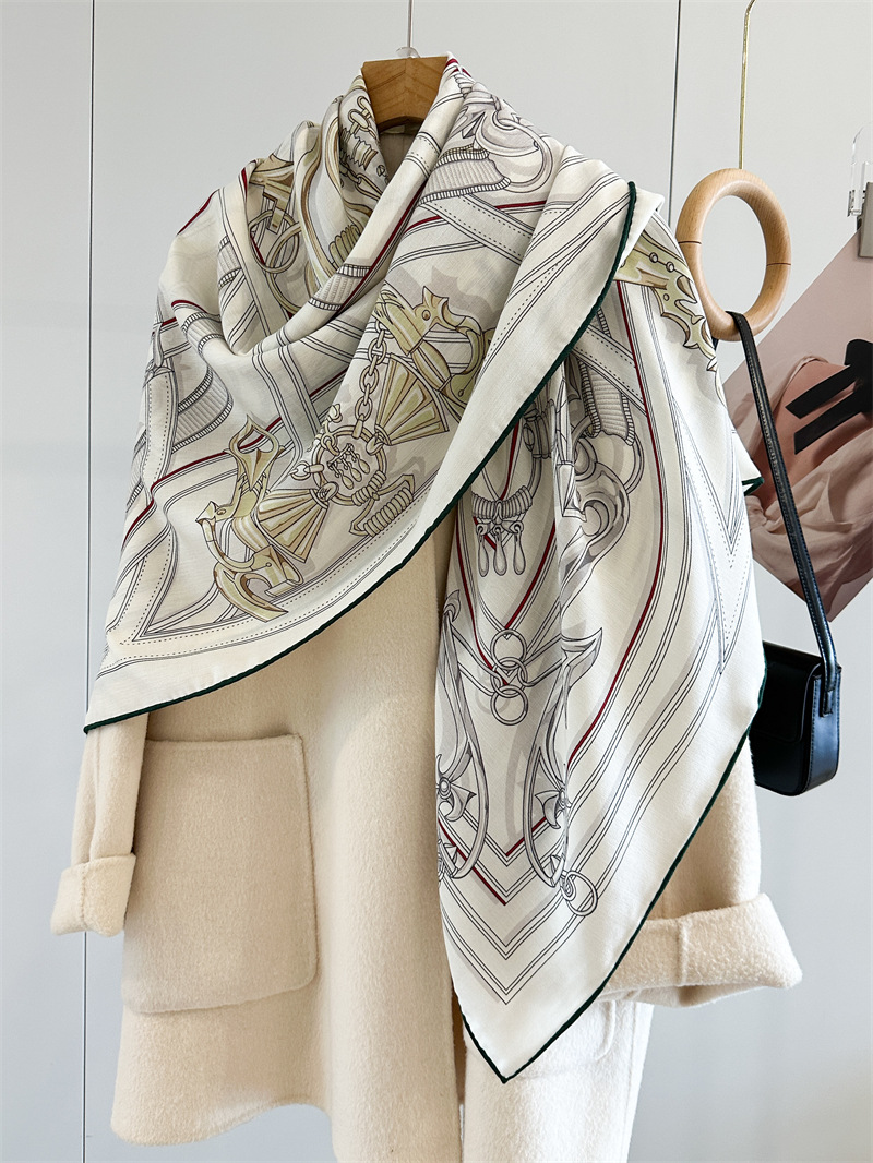 Écharpes carrées de luxe en soie et laine pour femmes, imprimées double face, 135*135cm, pour toutes les saisons