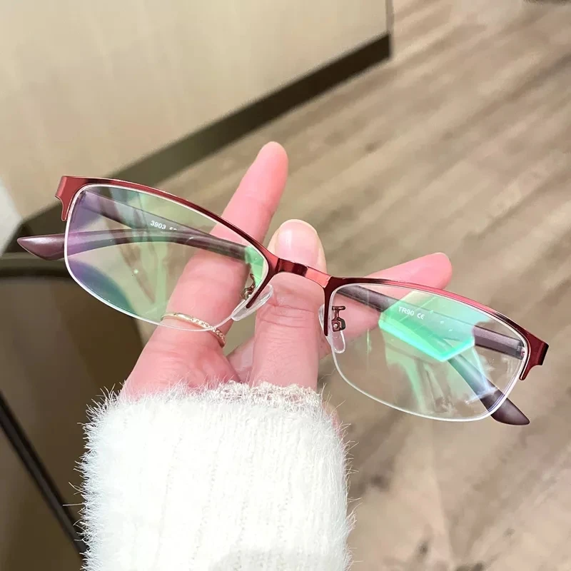 Lunettes de vue pour femmes, demi-montures métalliques, de haute qualité, pour myopie, monture métallique pour femmes