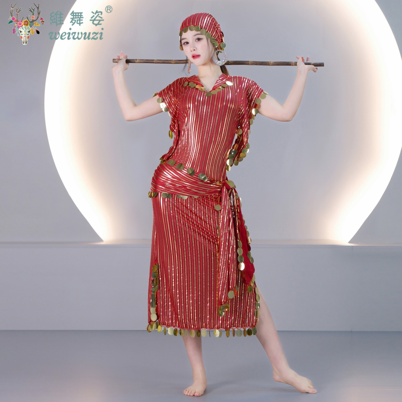 Robe élégante à paillettes rayées pour femmes, Baladi Saidi, Robe de concours de danse du ventre, vêtements folkloriques orientaux, tenues de danse