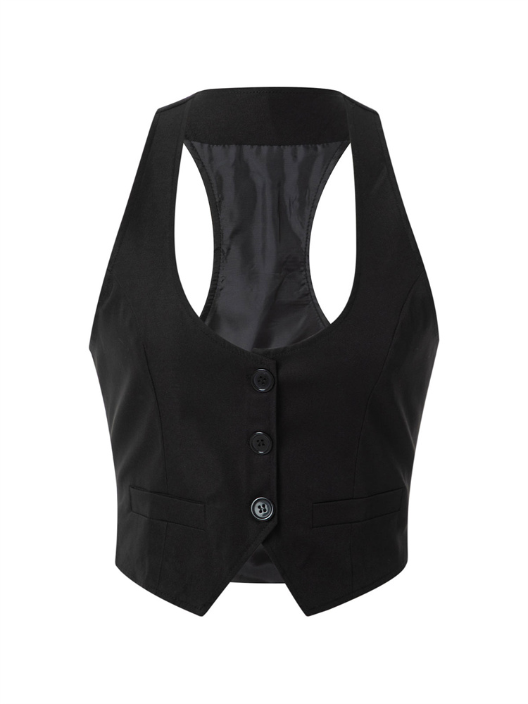 Gilet Vintage sans manches pour femmes, col en V, boutonné, Blazer, haut tendance