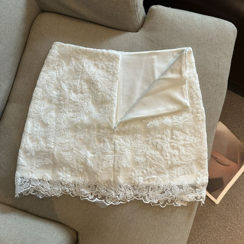 Jupes en dentelle pour femmes, coupe trapèze, printemps-été, fleurs brodées, mini-jupe rétro, mode coréenne, polyvalente, sexy, coupe ajustée, Faldas Mujer