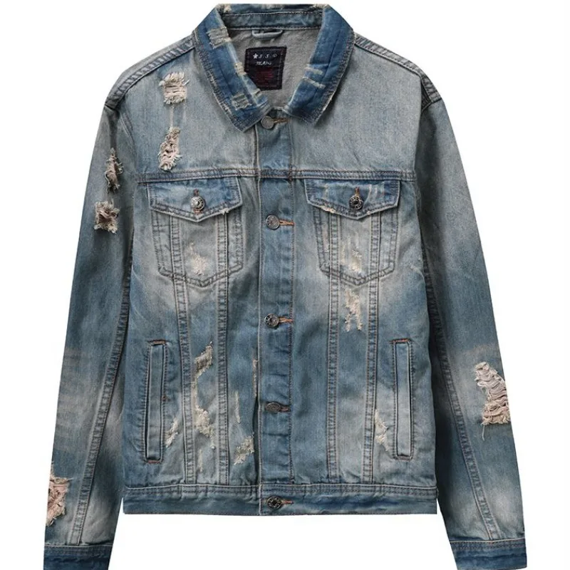 Vestes en denim rembourrées pour hommes, bouton chaud, vêtements élastiques coréens, tissu au prix le plus bas, manteau de cowboy lavé porté par Joker