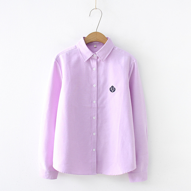 Chemisiers femme 2021 mode printemps nouvelles femmes jeunesse Simple couleur unie broderie à manches longues chemise coton décontracté dame Blouse hauts