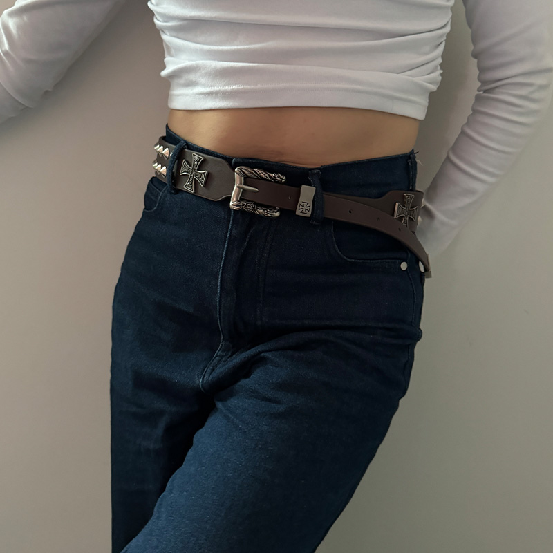Ceinture en jean croisée unisexe, accessoire gothique pour femme, Punk Y2k, ceintures de styliste pour femmes, Hip hop, grande taille, rivets noirs pour hommes