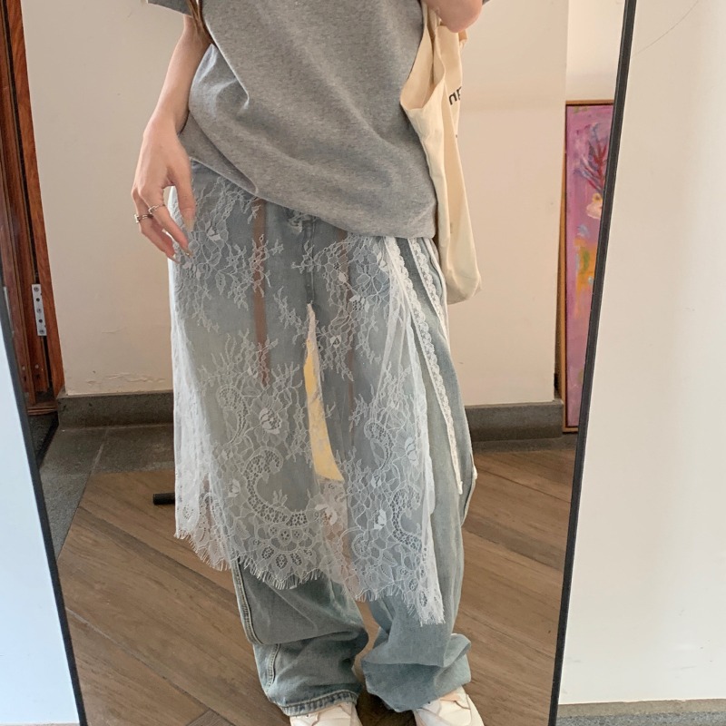 Jupes mi-longues en dentelle pour femmes, Design avec cordon de serrage, Style coréen élégant, ligne a, taille haute, fente latérale irrégulière, mode rue, printemps été