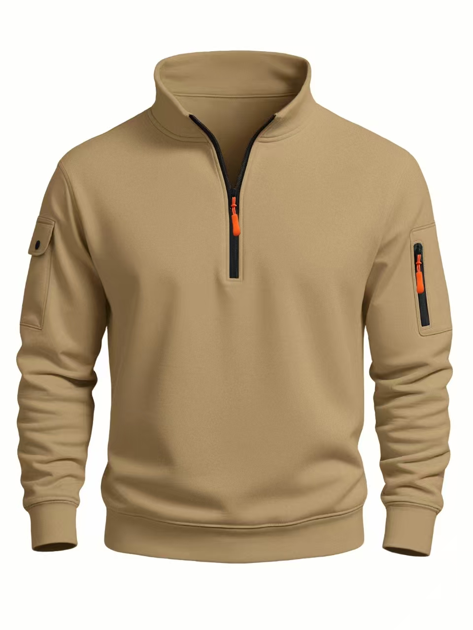 Sweat-shirt pour hommes, nouvelle collection automne et hiver 2021, sport décontracté, manches longues, col haut, demi-fermeture éclair, haut coupe-vent
