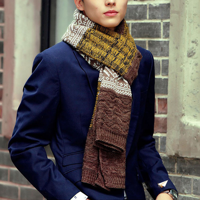 Écharpe d'hiver pour hommes écharpe à carreaux tricot décontracté garder au chaud foulard Patchwork laine cachemire écharpe AC086