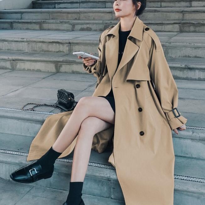 Coupe-vent long pour femme, veste de travail, manteau tralike, pardessus en Y, revers doubles boutons, vêtements d'automne, 2023