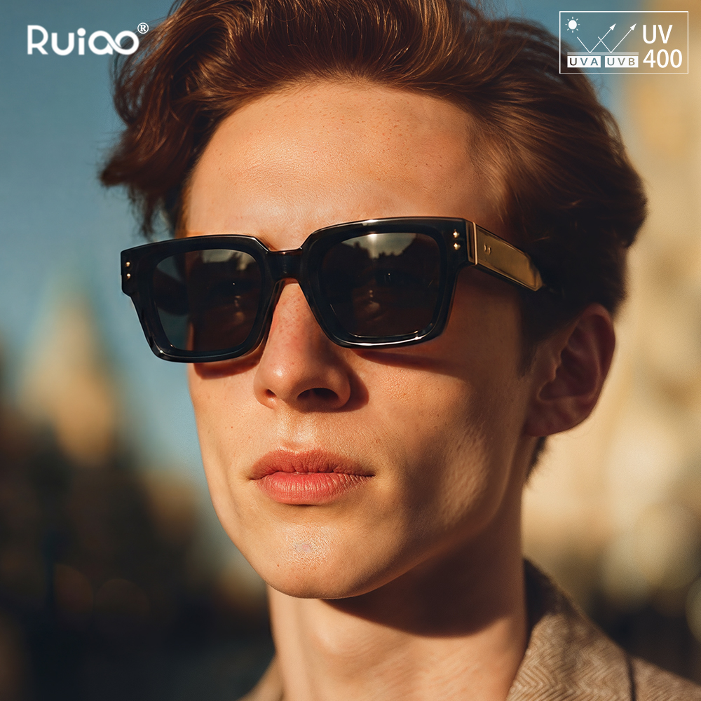 Ruiao 2026 Lunettes de soleil de luxe haut de gamme, design noir, pour homme, monture carrée, lunettes de soleil homme, gafas de sol hombre