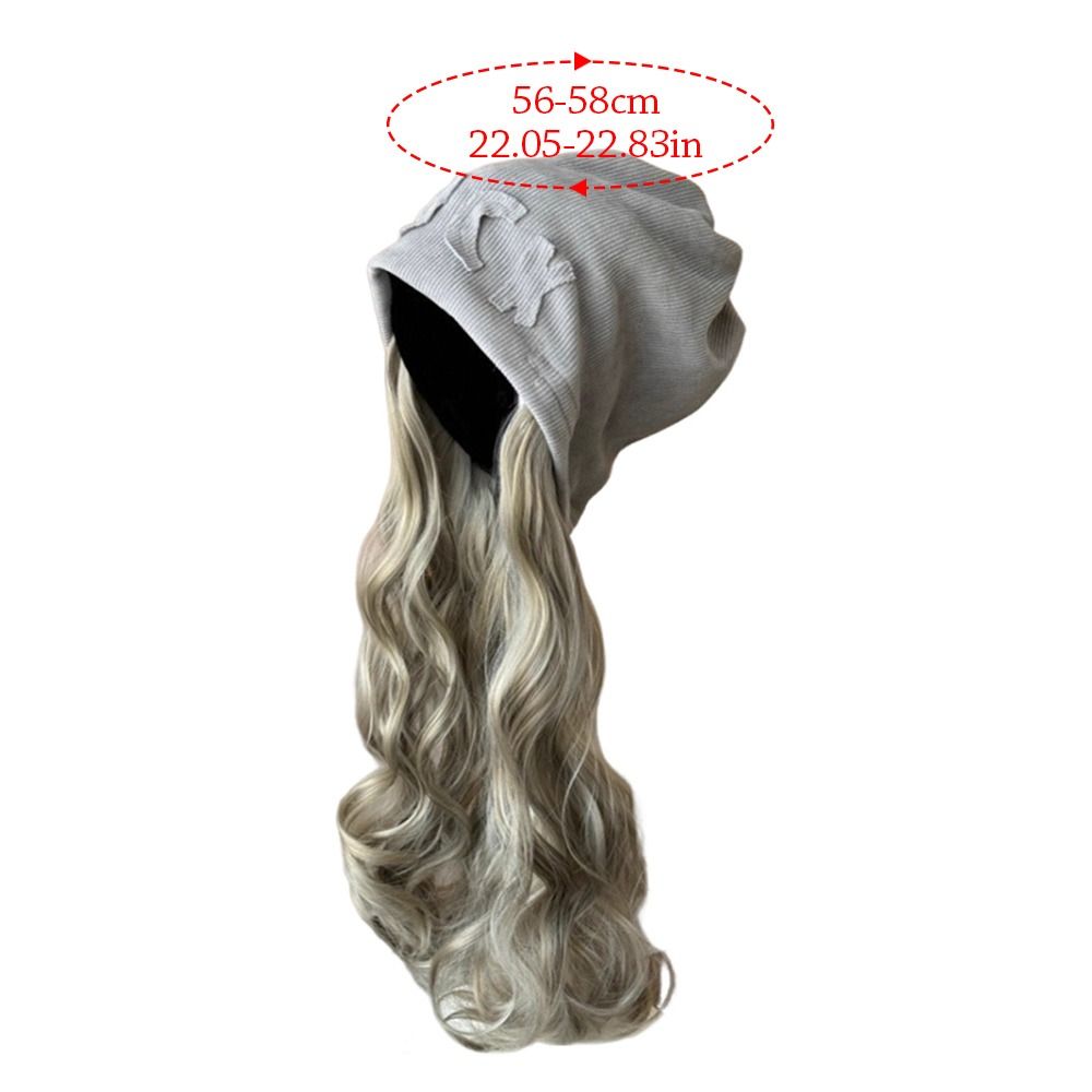 Automne hiver cheveux longs ondulés bonnet chapeau avec perruque attaché perruque décontractée bonnet tricoté perruque de cheveux chauds chapeaux d'hiver femmes