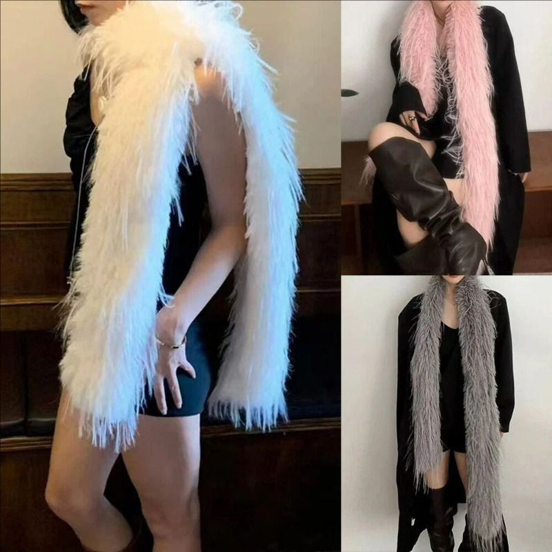 Nouveau blanc fausse fourrure écharpe pour femmes hiver chaud Long châle enveloppes coupe-vent moelleux cou couverture Bufanda longue décontracté Echarpe nouveau