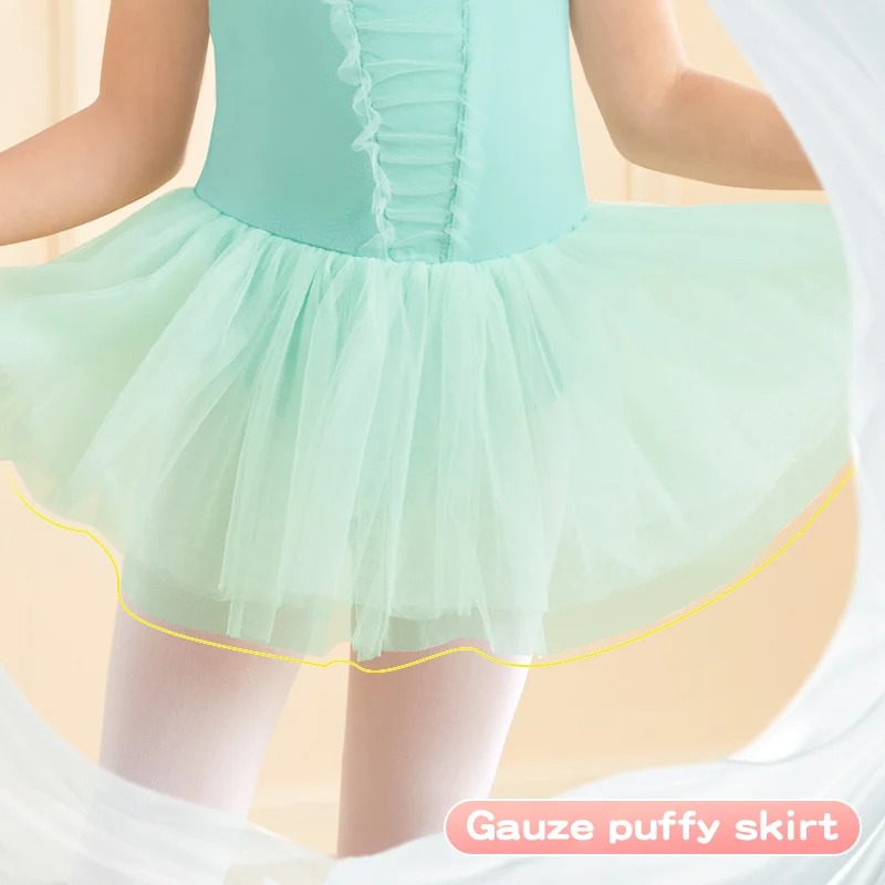 Robe tutu de ballet pour filles, justaucorps de ballet, manches bouffantes, jupes gaze de danse pour enfants, olympiques de fête de skate, batterie, nageuse