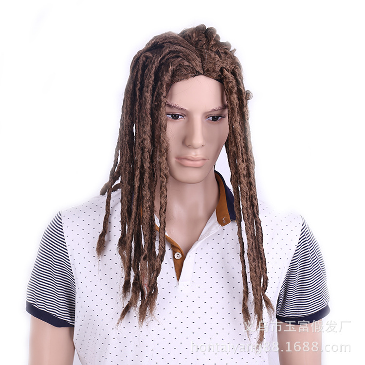 Perruque de Cosplay pour hommes, tresses sales Reggae, tresses torsadées, perruque de bal marron, cheveux Afro Dreadlocks + bonnet de perruque gratuit