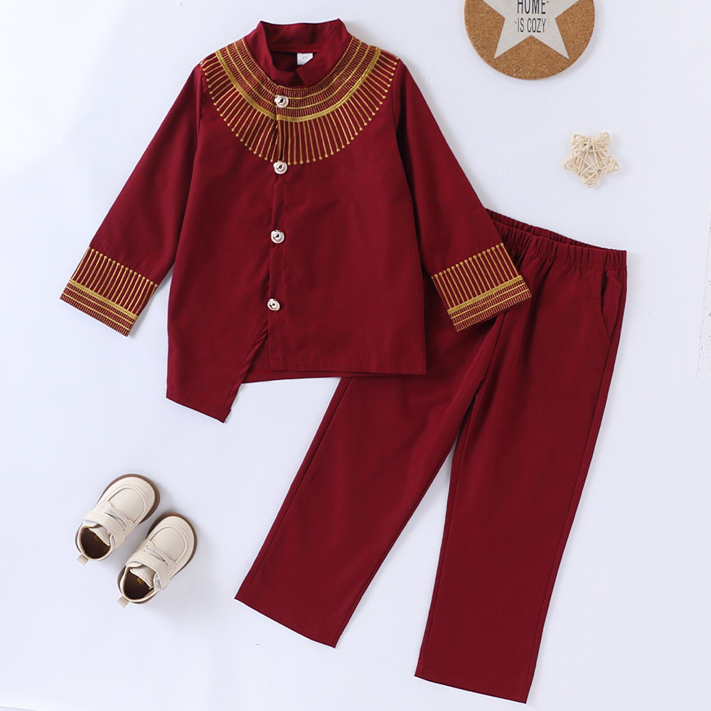 Ensemble de 2 pièces de vêtements africains pour enfants, costumes pour garçons, veste Ankara Dashiki, haut brodé à boutons et pantalon, tenues de mariage pour enfants