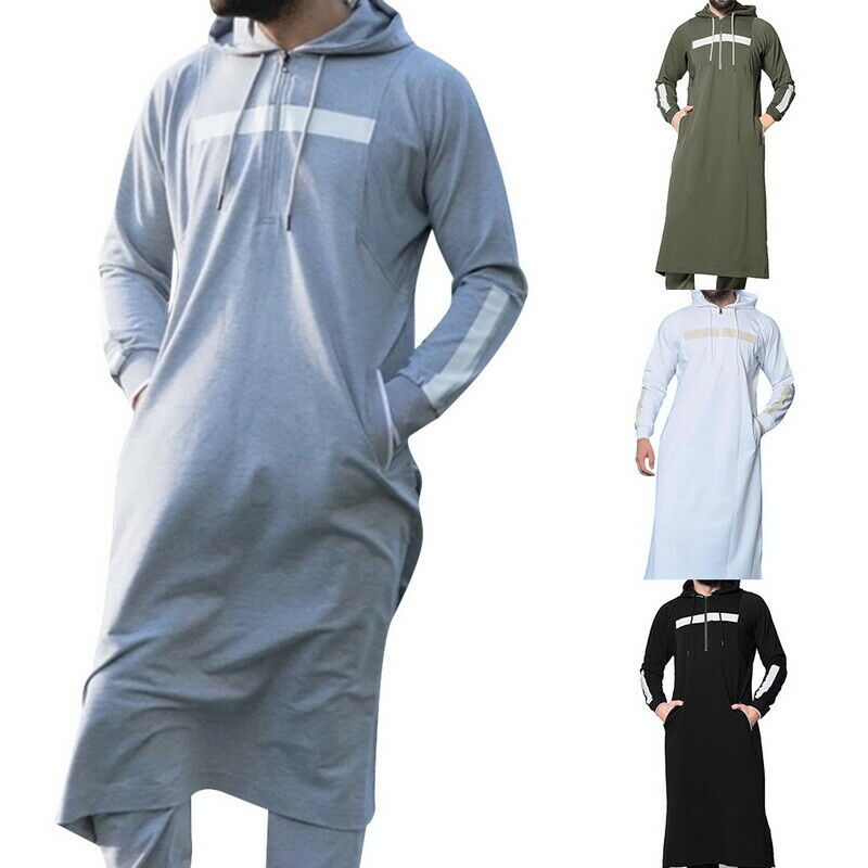 Abaya musulman pour hommes, caftan islamique, Costume arabe à capuche pleine longueur