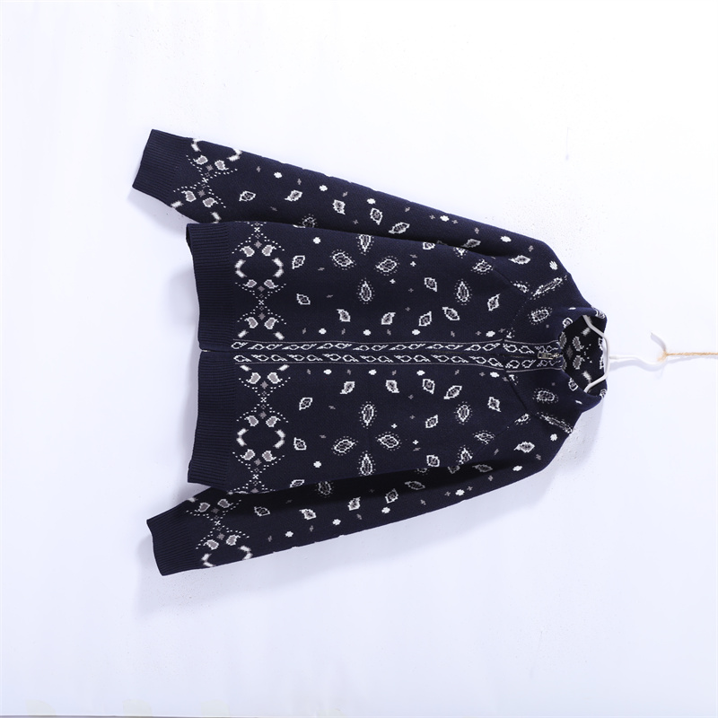 Veste en tricot imprimé pour femme, col haut, manches longues, coupe ample, cardigan décontracté, vêtement d'extérieur streetwear pour l'automne.