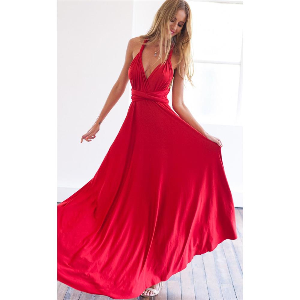Robe longue d'été Sexy pour demoiselle d'honneur, portefeuille multi-voies, Convertible, Maxi, rouge, sans bretelles, ajourée, tenue de soirée à bandes, 2025