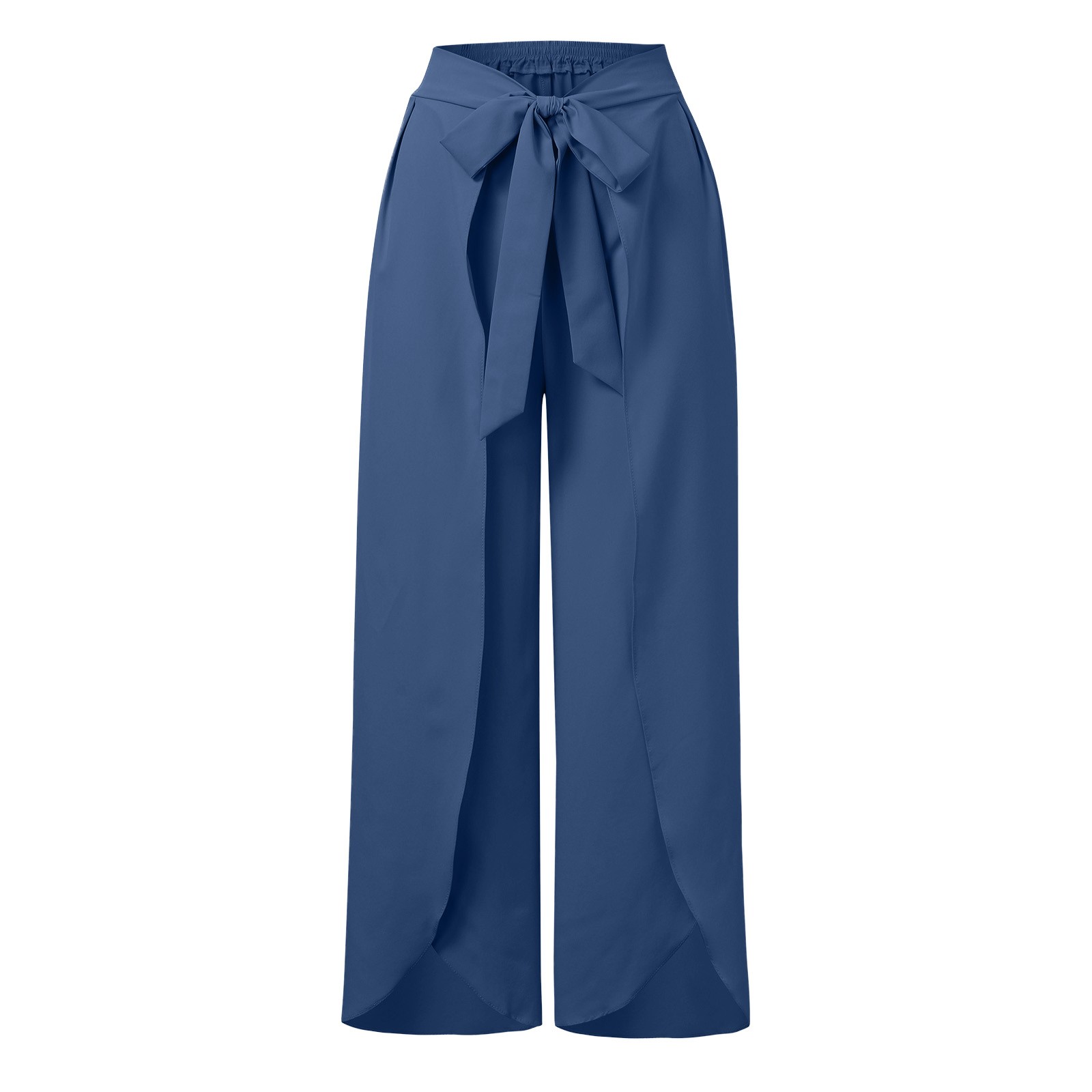 Boho femmes taille haute Palazzo pantalon été plage pantalon solide fluide pantalon fendu à lacets jambe large pantalon pantalons De Mujer