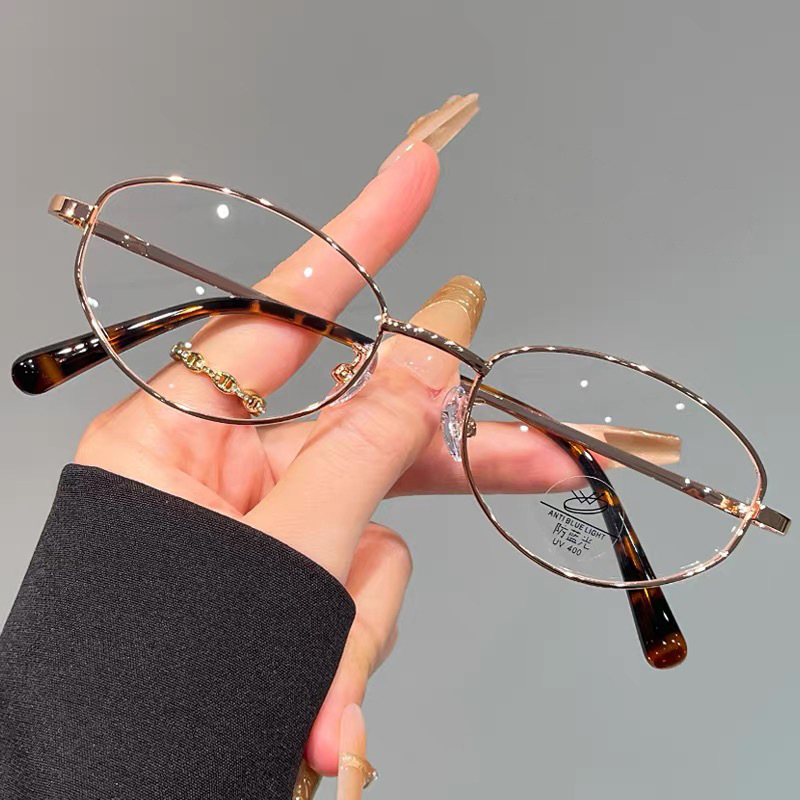 Lunettes ovales à bords dorés en métal, pour personnes âgées et d'âge moyen, Anti-lumière bleue, à la mode, 9218