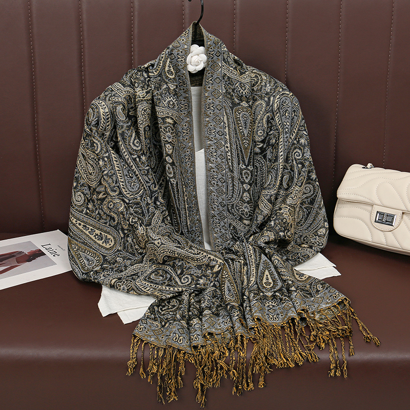 [T792] mode de luxe bohème Paisley concepteur épais Style ethnique Jacquard écharpe femmes musulman Hijab gland châle enveloppement Pashmina