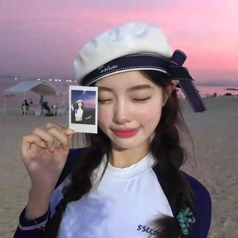 Chapeau de marin blanc tendance style coréen avec nœud, casquette octogonale, casquette uniforme, chapeau de peintre brodé de lettres, plage