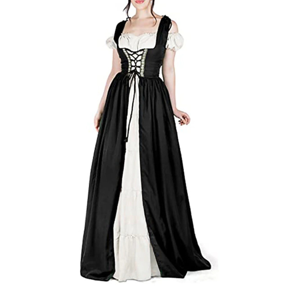 Robe corset de style cour médiévale à manches longues avec manches chauve-souris épaules dénudées et jupe longue évasée pour femme