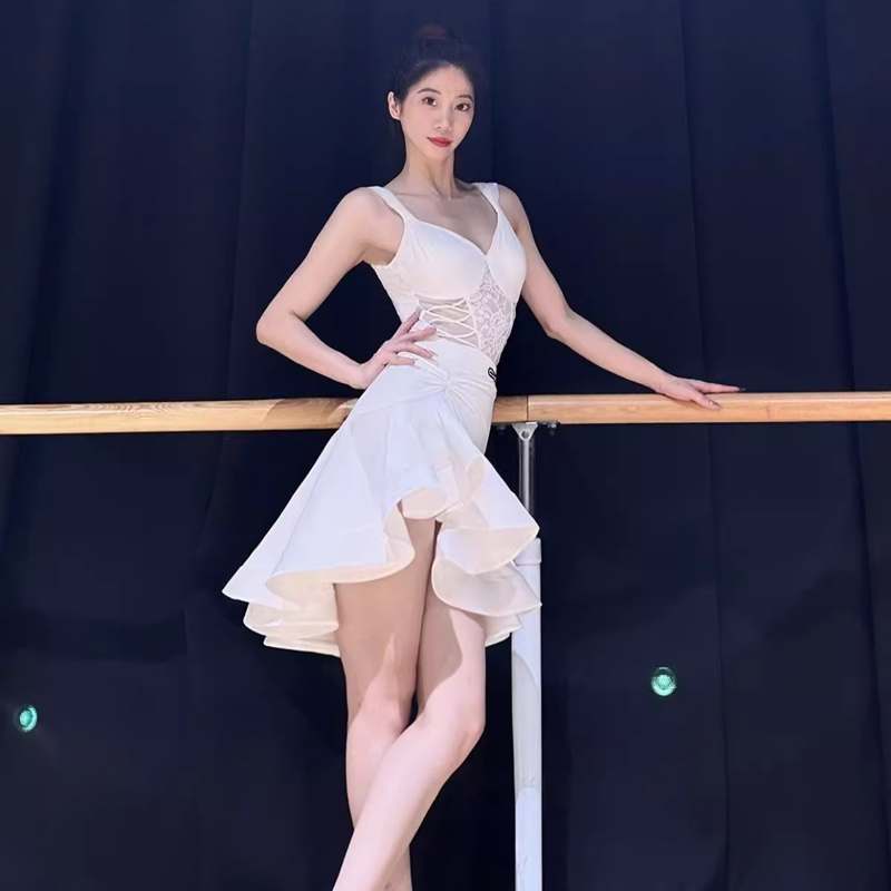 Robe de danse latine pour femmes, tenues avec soutien-gorge en dentelle, combinaisons, hauts, jupe à volants, Costumes de spectacle sur scène pour concours de danse pour adultes