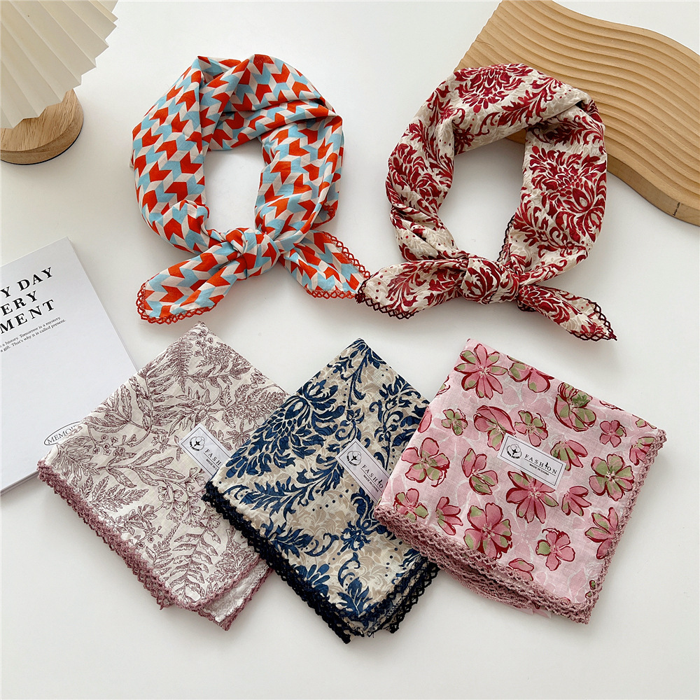68*68 cm imprimé coton lin fleur carré écharpe femmes printemps été mode Bandanas sac chapeau tête cheveux châle enveloppes accessoires