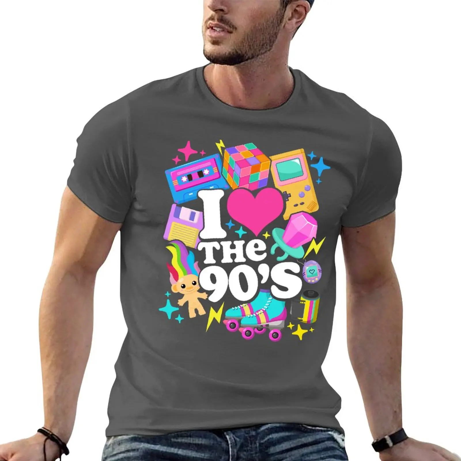 Tendances mode été 2026 : T-shirt rétro années 90 « I Love The 90's » avec figurines d'anime, vêtements d'été, T-shirt homme Blue Archive