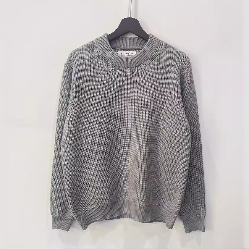 Pull tricoté pour homme, couleur unie, col rond, avec points de couture aux quatre coins, style décontracté, épais, manches longues, mélange de laine