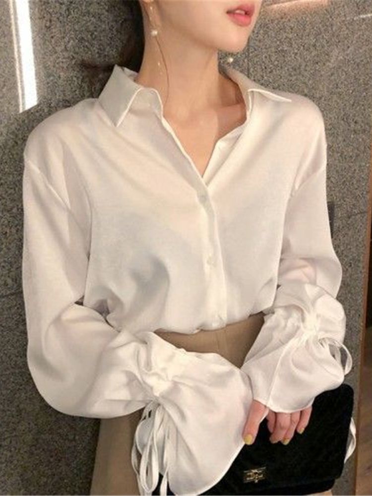 2025 Blouses femmes laçage manches évasées solide élégant chemises en mousseline de soie femmes rétro dames concepteur hauts à la mode Streetwear élégant