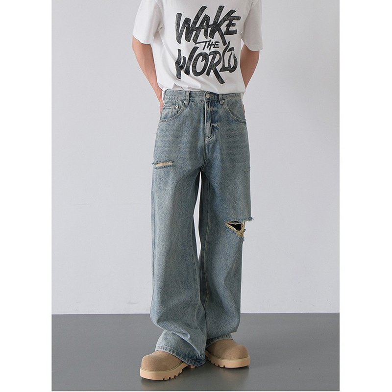 Nouveau Jean Homme Printemps-Été 2026, Coupe Ample, Jambes Droites et Larges, Effet Délavé, Style Américain Vintage Tendance, Pantalon en Denim Polyvalent pour Homme