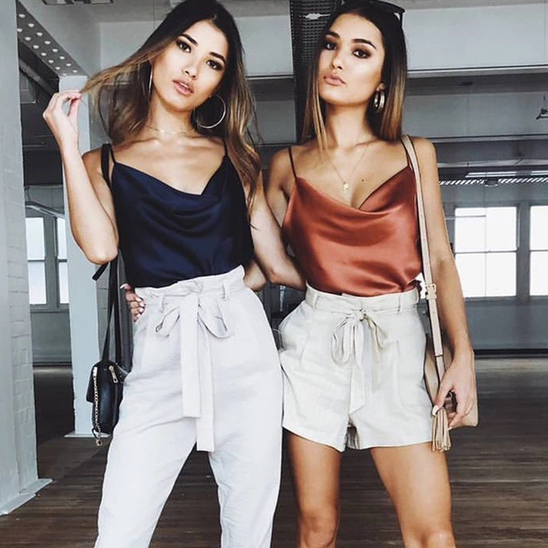 Nouvelle collection été 2026 : Hauts en satin soyeux blanc pour femmes, débardeurs sexy à fines bretelles, camisoles et t-shirts style grunge pour femmes