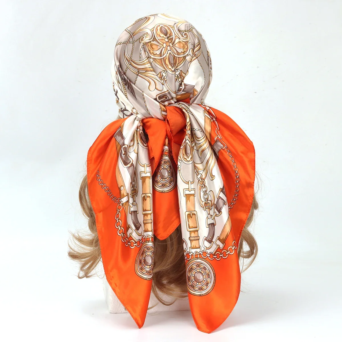 90*90 cm Foulard en soie Scarftop Headwraps femmes quatre saisons Foulard de cheveux Hijab Foulard Iuxe Bandana Femme Foulard
