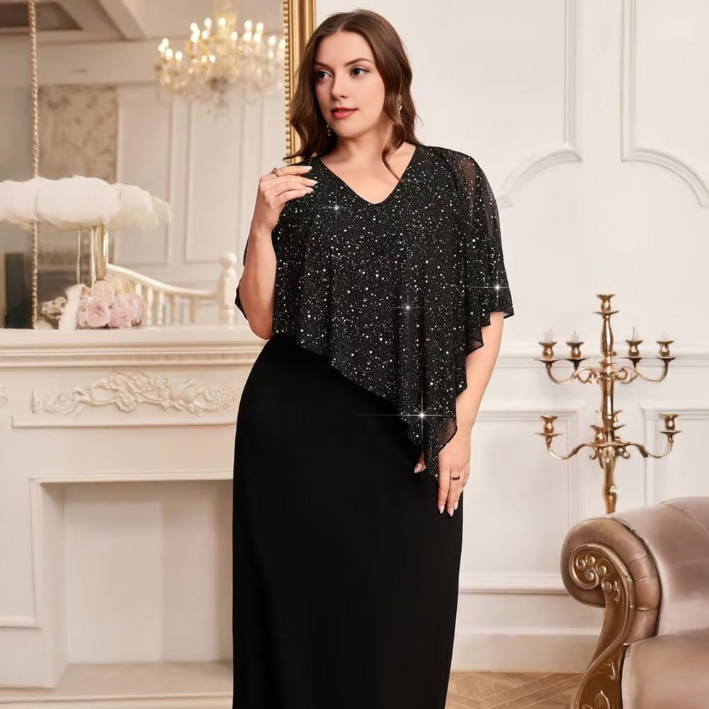 Robe Midi Ample Col Rond Grande Taille Femme 2026 – Robe de Soirée Élégante en Mousseline de Soie à Paillettes Sexy pour Femme – Vêtement Féminin Été Automne