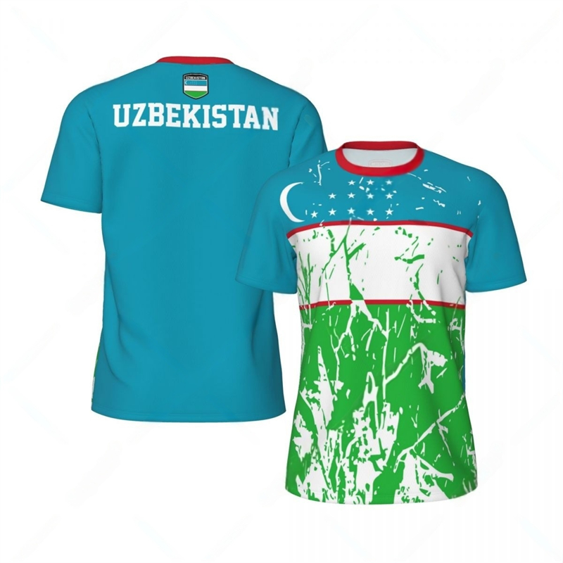 Mode drapeau de l'ouzbékistan graphique Football T-shirts tendance d'été 3D emblème national imprimé T-shirts amples et respirants T-shirts de sport