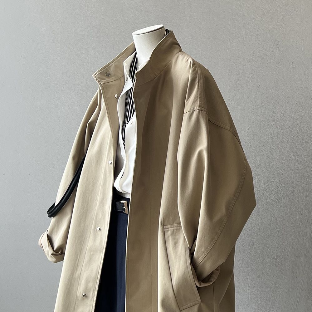 Manteau trench japonais à col montant pour femme, nouvelle version coréenne automne-hiver 2026, manteau long matelassé texturé ample
