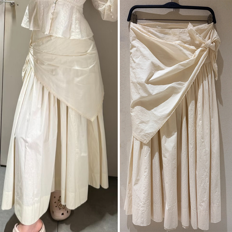 Jupe Femme 2026 Nouvelle Collection Printemps-Été Beige Écharpe Moelleuse Jupe Midi Décontractée Chic Personnalité Féminine